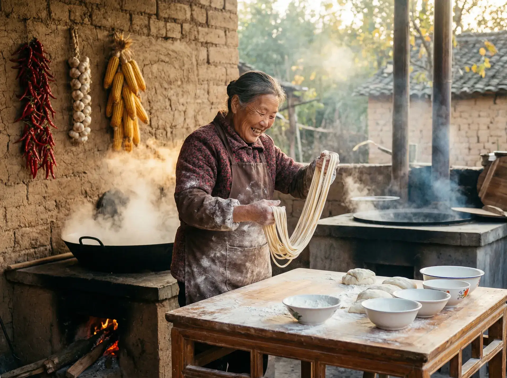 农家大嫂手擀面 - www.hanxiucao.com 乡村美食